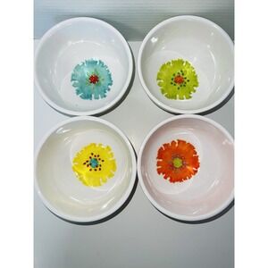 Laurie Gates Cereal Salad 8" Bowls Melamine Embossed Bright Floral SET OF 4 EUC
